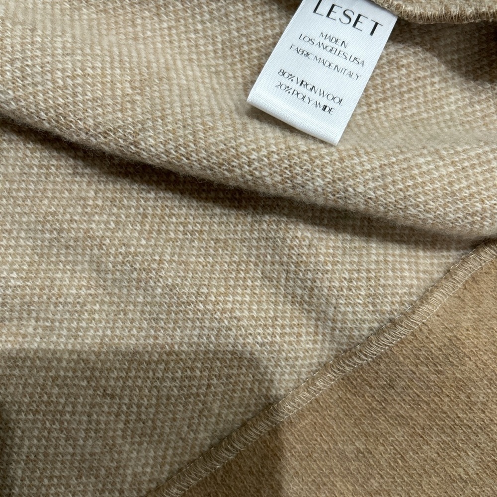 Leset Sienna wool blend belted robe coat in beige - Picture 6 of 8